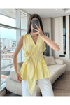 Kadın Kuşak Detaylı V Yaka Bluz - ZYN-58902 - SARI