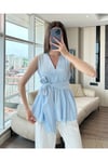 Kadın Kuşak Detaylı V Yaka Bluz - ZYN-58902 - MAVİ
