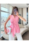 Kadın Kuşak Detaylı V Yaka Bluz - ZYN-58902 - PEMBE