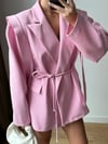 Kadın Kuşaklı Kruvaze Ceket - Pembe