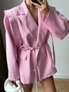 Kadın Kuşaklı Kruvaze Ceket - Pembe