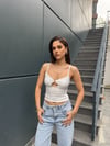 Kadın Ön Detaylı İp Askılı Crop Bluz - Beyaz