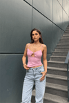 Kadın Ön Detaylı İp Askılı Crop Bluz - Pembe