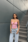 Kadın Ön Detaylı İp Askılı Crop Bluz - Pembe