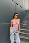 Kadın Ön Detaylı İp Askılı Crop Bluz - Pembe