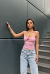 Kadın Ön Detaylı İp Askılı Crop Bluz - Pembe