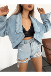 Kadın Oversize Bolero Denim Ceket Zyn-58393 - AÇIK MAVİ