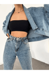Kadın Oversize Bolero Denim Ceket Zyn-58393 - MAVİ