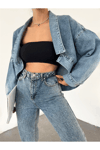 Kadın Oversize Bolero Denim Ceket Zyn-58393 - MAVİ