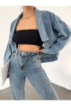 Kadın Oversize Bolero Denim Ceket Zyn-58393 - MAVİ