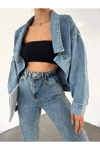 Kadın Oversize Bolero Denim Ceket Zyn-58393 - MAVİ