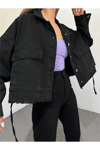 Kadın Oversize Gizli Büzgülü Denim Ceket Zyn-58391 - Siyah