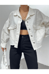 Kadın Oversize Gizli Büzgülü Denim Ceket Zyn-58391 - BEYAZ