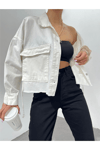 Kadın Oversize Gizli Büzgülü Denim Ceket Zyn-58391 - BEYAZ