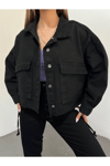Kadın Oversize Gizli Büzgülü Denim Ceket Zyn-58391 - Siyah