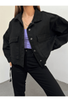 Kadın Oversize Gizli Büzgülü Denim Ceket Zyn-58391 - Siyah
