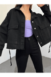 Kadın Oversize Gizli Büzgülü Denim Ceket Zyn-58391 - Siyah