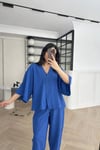 Kadın Oversize Kimono Ceketli Takım NSA-58081 - MAVİ