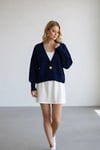 Kadın Oversize Tek Düğmeli Yumuşak Dokulu Hırka HYN-58091 - LACİVERT