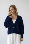 Kadın Oversize Tek Düğmeli Yumuşak Dokulu Hırka HYN-58091 - LACİVERT