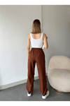 Kadın Paraşüt Kumaş Beli Ve Paçası Lastikli Yumuşak Dokulu Bol Kesim Pantolon Zyn-58472 - KAHVERENGİ