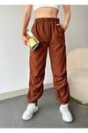 Kadın Paraşüt Kumaş Beli Ve Paçası Lastikli Yumuşak Dokulu Bol Kesim Pantolon Zyn-58472 - KAHVERENGİ