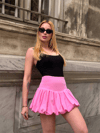 Kadın Pileli Kloş Şortlu Mini Etek - Pembe