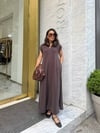 Kadın Polo Yaka Cepli Salaş Maxi Elbise - Kahverengi