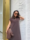 Kadın Polo Yaka Cepli Salaş Maxi Elbise - Kahverengi