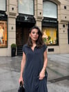 Kadın Polo Yaka Cepli Salaş Maxi Elbise - Koyu Mavi