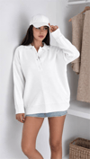 Kadın Polo Yaka Sweatshırt - Beyaz