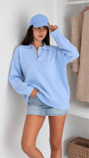 Kadın Polo Yaka Sweatshırt - Mavi