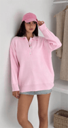 Kadın Polo Yaka Sweatshırt - Pembe