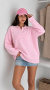 Kadın Polo Yaka Sweatshırt - Pembe