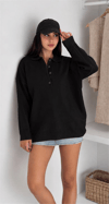 Kadın Polo Yaka Sweatshırt - Siyah