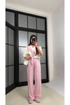 Kadın Şal Detaylı Bluz & Bol Paça Pantolon İkili Takım ZYN-58917 - PEMBE