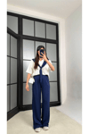 Kadın Şal Detaylı Bluz & Bol Paça Pantolon İkili Takım ZYN-58917 - LACİVERT