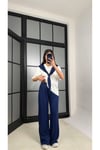 Kadın Şal Detaylı Bluz & Bol Paça Pantolon İkili Takım ZYN-58917 - LACİVERT