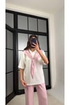 Kadın Şal Detaylı Bluz & Bol Paça Pantolon İkili Takım ZYN-58917 - PEMBE