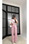 Kadın Şal Detaylı Bluz & Bol Paça Pantolon İkili Takım ZYN-58917 - PEMBE