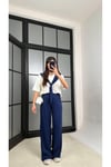 Kadın Şal Detaylı Bluz & Bol Paça Pantolon İkili Takım ZYN-58917 - LACİVERT