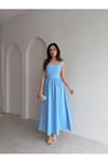 Kadın Sırt Dekolteli Fiyonk Detaylı Maxi Elbise - HYN-00000901-007 - Mavi