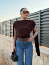 Kadın Sırt Dekolteli Pelerin Kol Bluz - Kahverengi