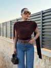 Kadın Sırt Dekolteli Pelerin Kol Bluz - Kahverengi