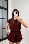 Kadın Sırt Detaylı Bel Büzgülü Mini Elbise NSA-58092 - Bordo