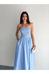 Kadın Straplez Gipeli Midi Elbise ZYN-58929 - MAVİ