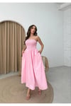 Kadın Straplez Gipeli Midi Elbise ZYN-58929 - PEMBE