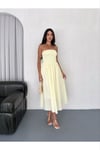 Kadın Straplez Gipeli Midi Elbise ZYN-58929 - Sarı