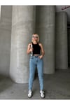 KADIN TAŞ YIKAMALI MOM JEAN KOT PANTOLON ZYN-58718 - AÇIK MAVİ