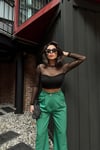 Kadın Transparan Fitilli Baret Crop Bluz Zyn-58420 - Siyah